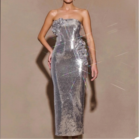 Meshki Dresses & Skirts - Meshki Cassie Strapless Sequin Rose Midi Dress